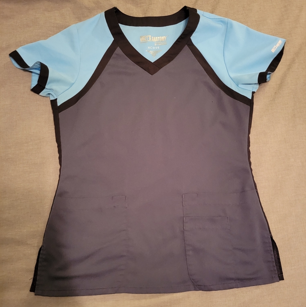 Grey/Light Blue/Black Grey's Anatomy Scrub Top